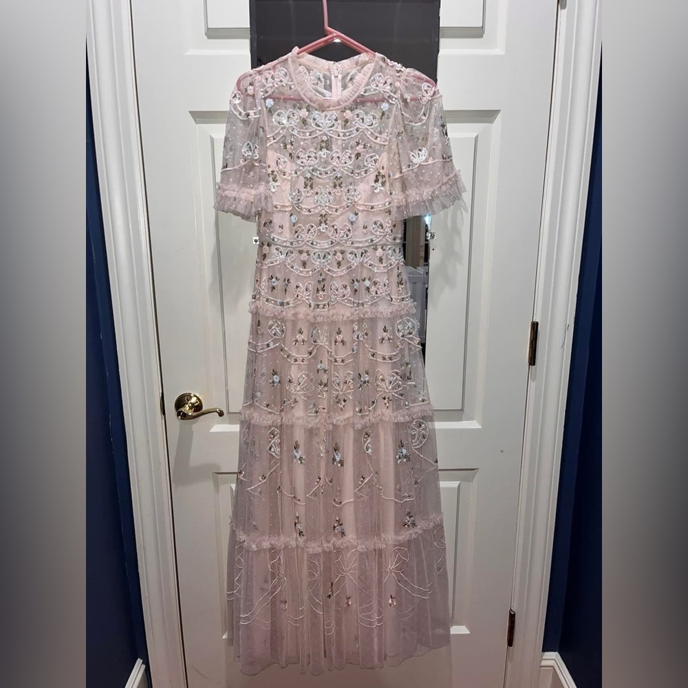 Needle & Thread Pink Embellished Tulle Midi Dress